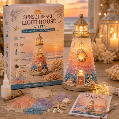 🌊 DIY Sea Glass Lighthouse Kit – Light-Up Coastal Craft & Handmade Home Decor